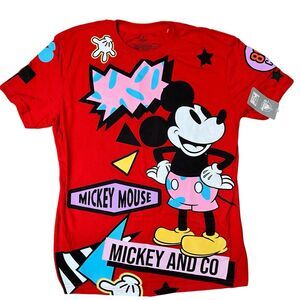 Disney Mickey Mouse and Company T-Shirt Mens S Red Cotton All Over Print New